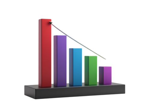 3d bar chart showing upward trend with arrow isolated on transparent background