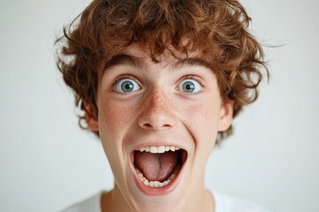 Happily surprised expression captured in a close-up face shot, conveying a positive and joyful response to good fortune, Generative AI