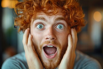 Happily surprised expression captured in a close-up face shot, conveying a positive and joyful response to good fortune, Generative AI