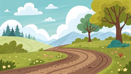 Obraz premium 3d serene countryside path with rolling hills and trees