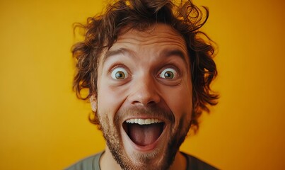 Happily surprised expression captured in a close-up face shot, highlighting genuine joy and astonishment in a celebratory moment, Generative AI