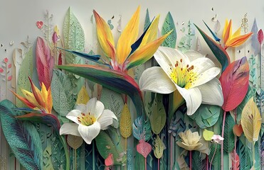 Vibrant Paper - Cut Tropical Flowers for Wall Decor