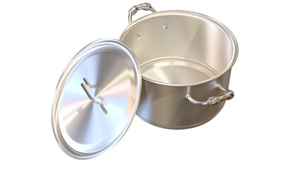 A stainless boiling pan with lid created by 3d modeling anisotropic materials.