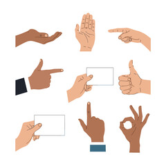 Collection of various hands gestures and poses showing different actions and expressions