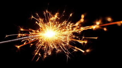Festive Sparkler Ignited Against Black Backdrop for Celebration and Special Occasion Photography
