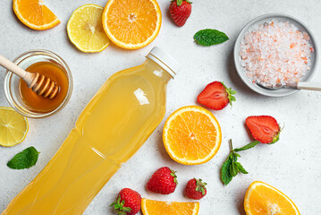 Isotonic sport drink bottle with fruits, honey and salt