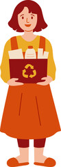 Woman Holding Recycling Bin