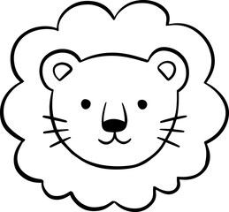 Cute Lion Head Doodle Outline