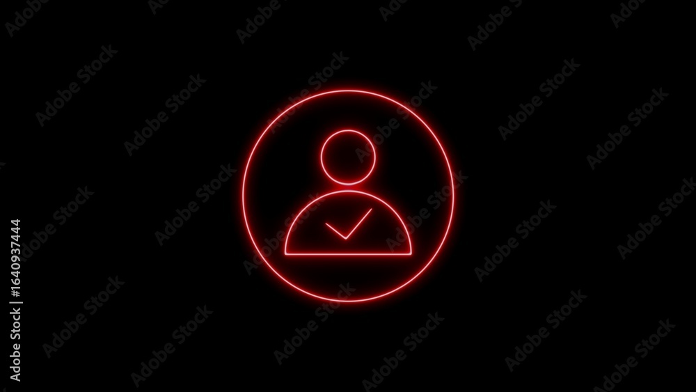 Poster approved user profile icon neon sign with check mark in a simple style