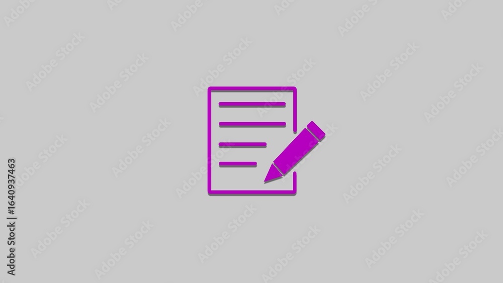 Poster purple notepad icon with pencil illustrating editing or note taking on gray background
