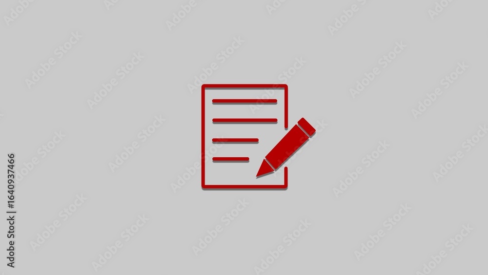 Poster a red icon of a note with a pencil for writing communication or editing