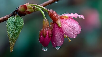 Pink flower with water droplets