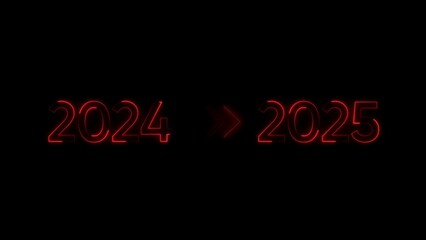 Transition from 2024 to 2025 illustrated with neon red light on a dark black space