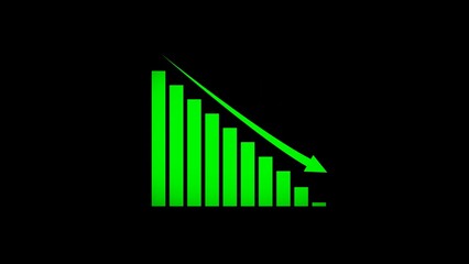 Downward trend green bar graph illustrating business decline and economic recession