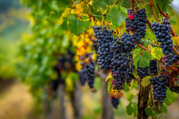 Fototapeta premium Vineyard with ripe grapes ready for harvest