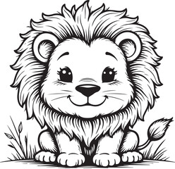 Lion Cub's Grin: This is a delightful depiction of a cute lion cub, portrayed in a charming illustration style, with a focus on the endearing facial features and overall playful personality.
