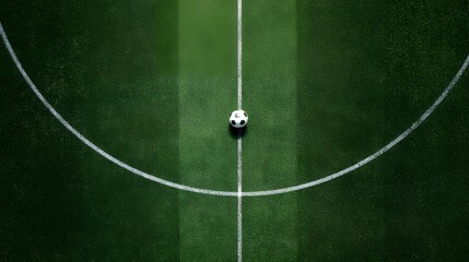 Aerial view of soccer ball on green grass field in stadium