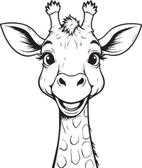Friendly Giraffe: A charming illustration showcasing a cheerful giraffe, with a big, heartwarming smile. Its expressive eyes, detailed coat, and tall neck are emphasized in this delightful.
