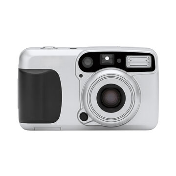 Retro silver point-and-shoot digital camera from the 90s
