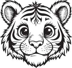 Adorable Tiger Cub Portrait: A charming, outlined image of a tiger cub with an irresistible, sweet face and striking features that will capture any heart.