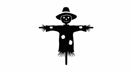 A silhouette of a whimsical scarecrow in a field, evoking the rustic charm of harvest season.