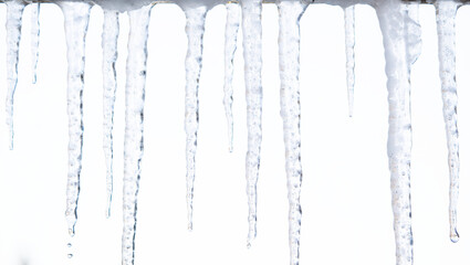 Icicle row with varied lengths realistic ice isolated on transparent background
