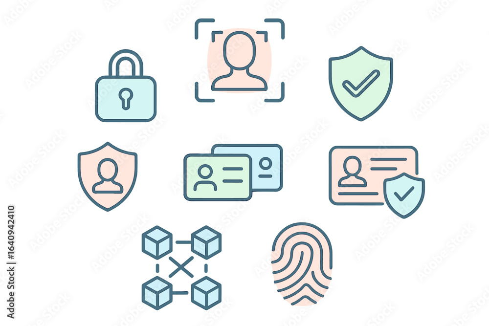 Poster security symbols representing identity verification, data protection, and authentication processes i