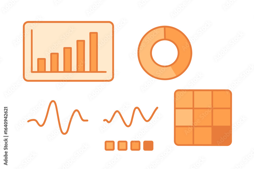 Aufkleber data visualization elements in orange color scheme displayed on a light background