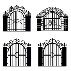 Vector set of vintage wrought iron gates for fence and arch decoration