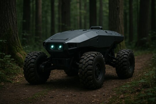Futuristic unmanned combat vehicle for special operations missions. An all-terrain armored vehicle designed for autonomous warfare. This combat vehicle is a game-changer for ground forces.
