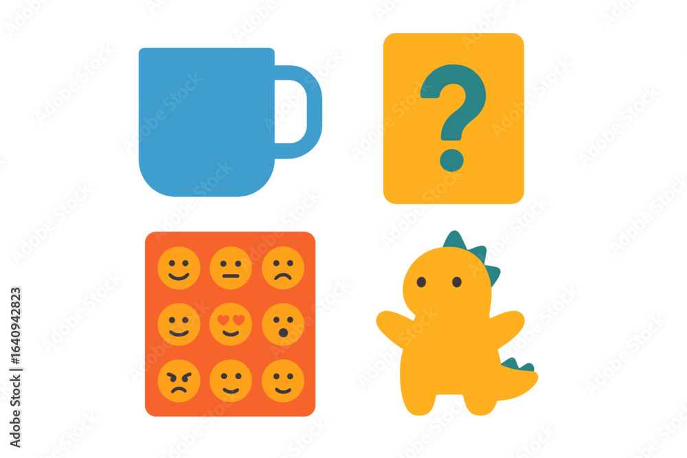 Poster colorful illustrations of playful objects and expressions displayed in a fun layout, showcasing crea