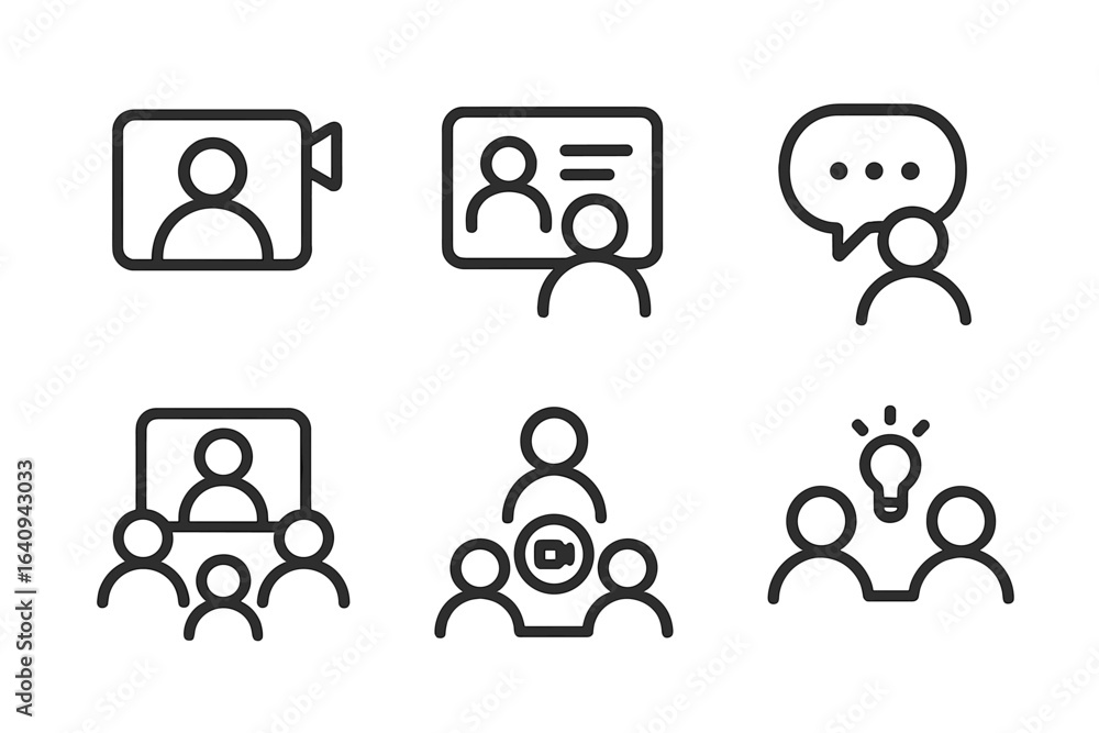 Poster virtual meeting icons representing different forms of online communication and collaboration in a mo