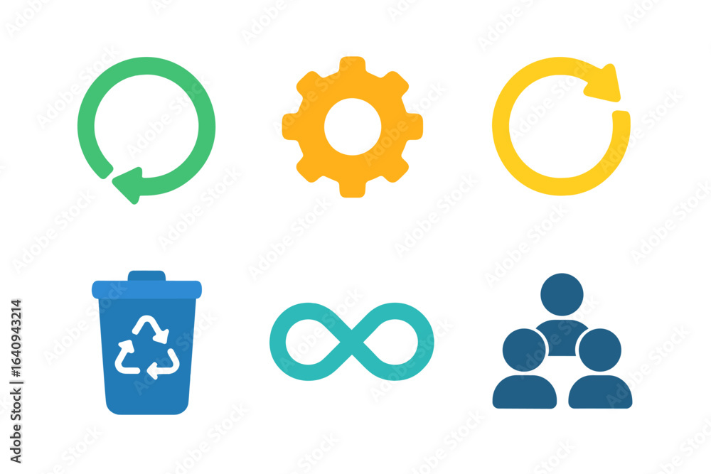 Poster symbols representing sustainability concepts and recycling practices in a modern graphic design