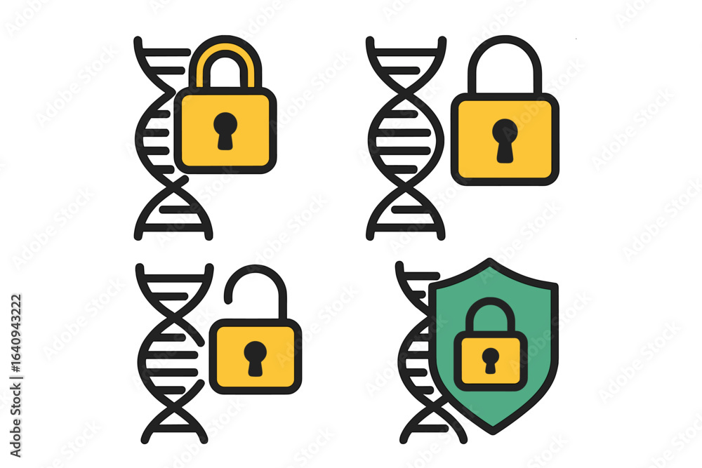 Poster visual representation of genetic data security concepts with locks and dna strands in a creative des