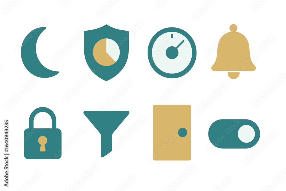 Poster collection of colorful icons representing various functionalities and features commonly found in dig