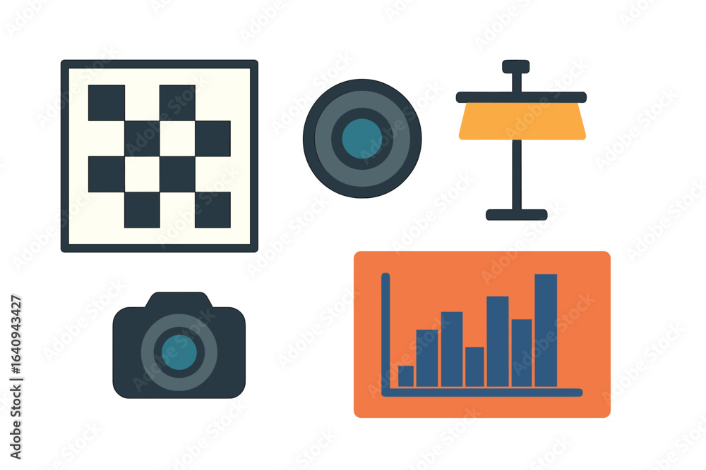 Poster elements of design and creativity showcased in an abstract arrangement of digital icons representing