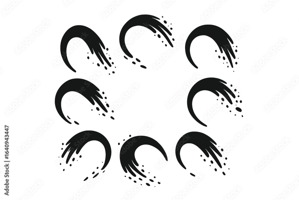 Poster creative pattern of stylized waves in black circles arranged symmetrically on a white background