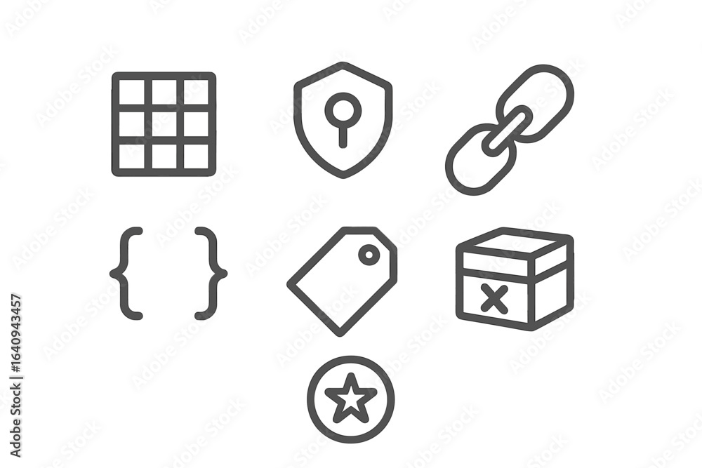 Poster various icons representing technology and digital security concepts displayed in a grid format