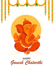 Vector illustration of lord ganpati for happy Ganesh Chaturthi 2025 festival of India. Creative celebration background design.