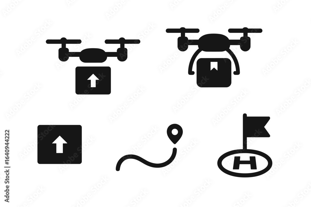 Poster exploring drone technology for delivery services and navigation options with location markers