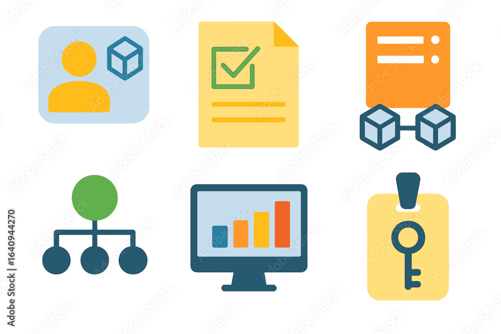 Poster graphics illustrating various concepts of data management and organization in a digital workspace se