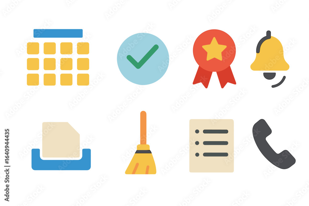 Poster colorful icons representing various tasks and tools for organization and management in a digital wor