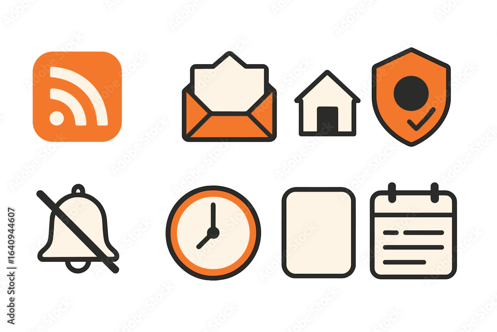 Aufkleber collection of flat design icons representing communication and organization tools with a modern styl