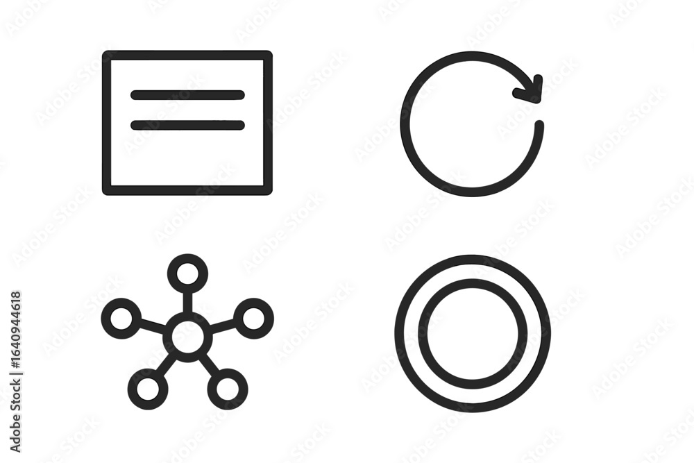 Poster icons representing various concepts in a minimalistic design suitable for a modern presentation or i