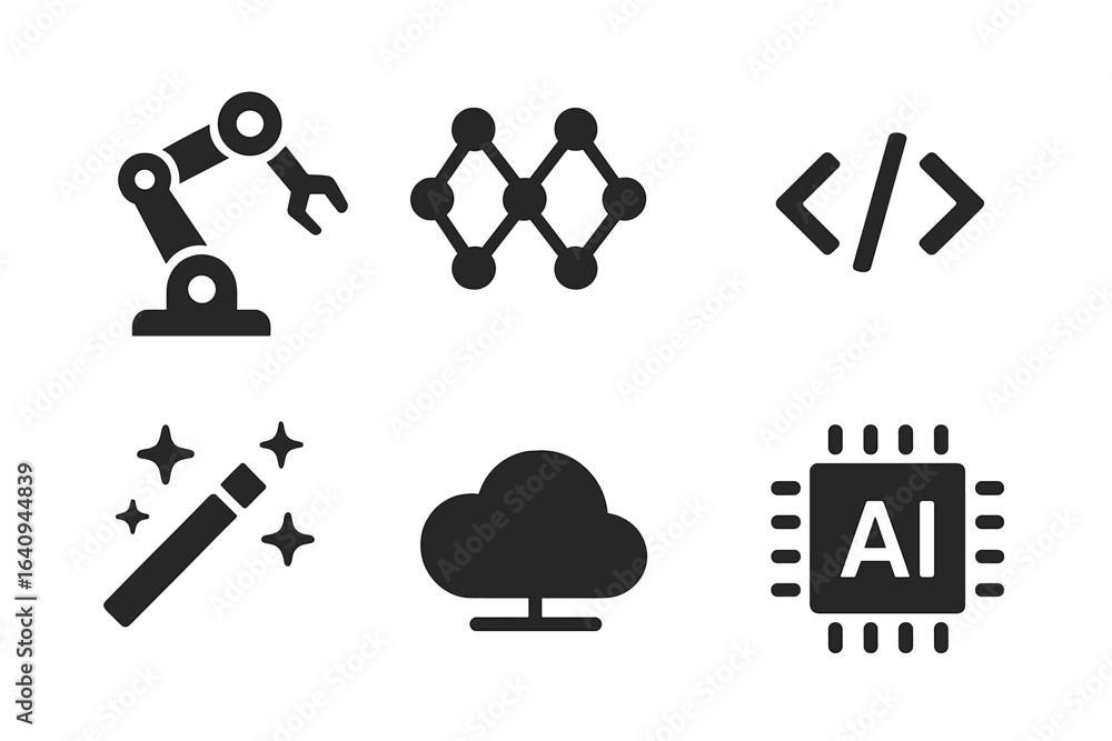 Poster exploring the components of modern technology including robotics, artificial intelligence, and cloud