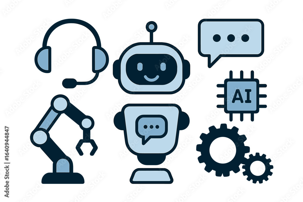 Poster exploring artificial intelligence and robotics through various innovative components and designs in 