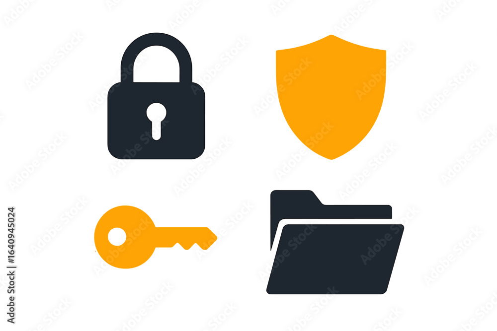 Poster security symbols representing protection and access management illustrated in simple design