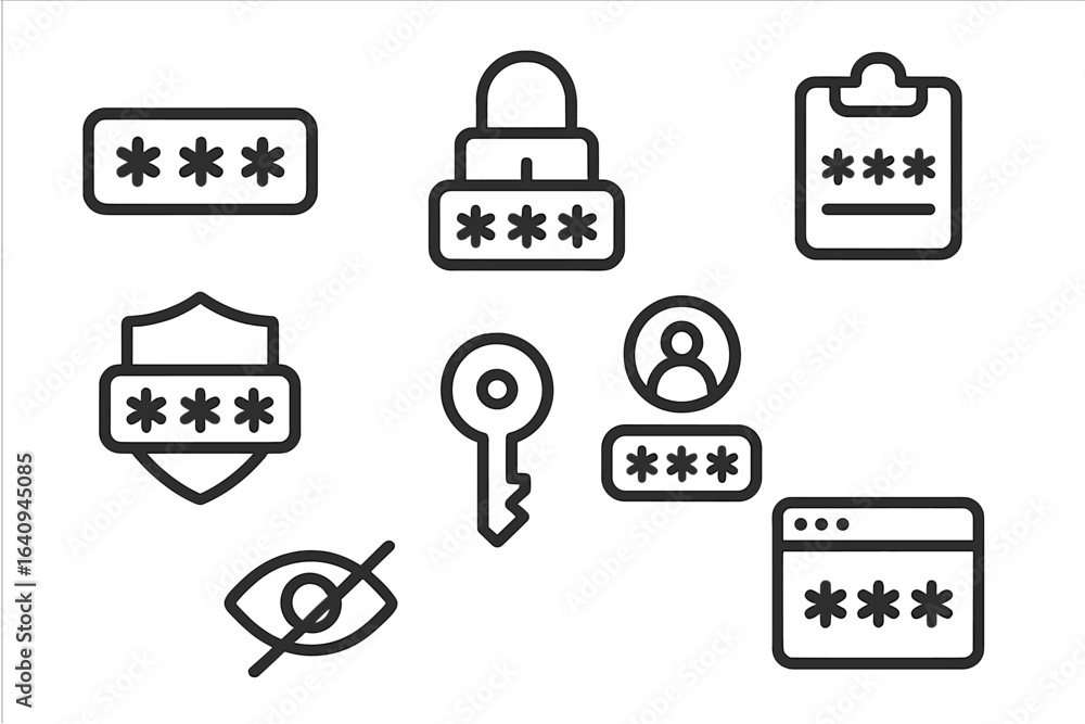 Aufkleber symbols representing security and privacy measures in digital spaces