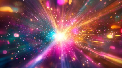 Naklejka premium Vibrant light rays burst from a central point, creating a dynamic and colorful explosion effect.