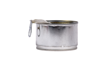 Lata de conserva con la tapa quitada vacía con fondo transparente 